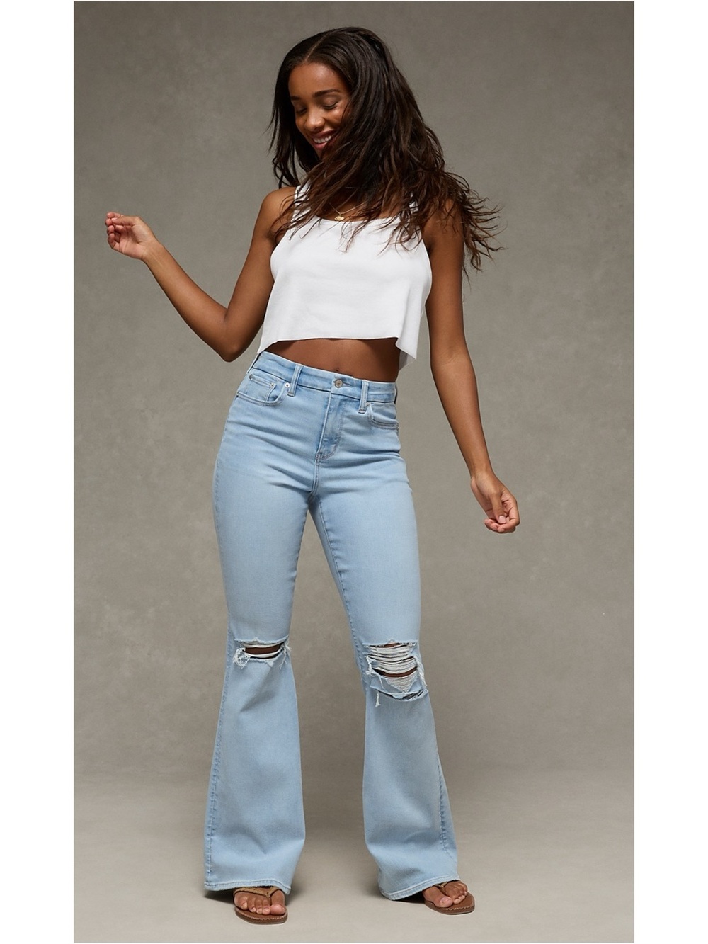 American Eagle Next Level Curvy Ripped Super High-Waisted Flare Jeans